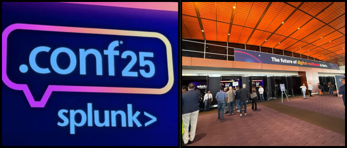 Two photos depict individuals strolling in front of a prominent conf25 sign, highlighting the event's lively environment.