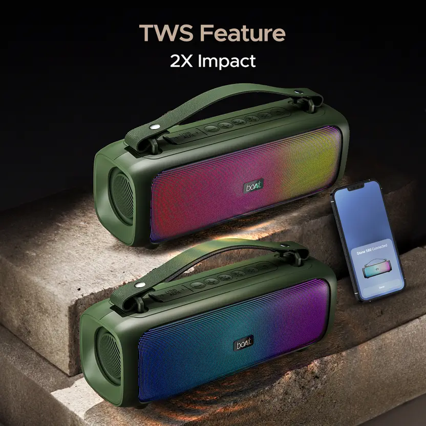 boAt Stone 580 12W RMS Stereo Sound,Up to 8 HRS Playtime,IPX4 12 W Bluetooth Speaker  (Pine Green, S