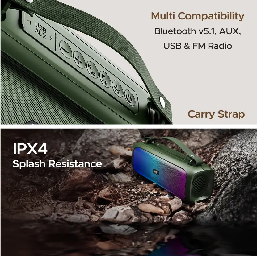 boAt Stone 580 12W RMS Stereo Sound,Up to 8 HRS Playtime,IPX4 12 W Bluetooth Speaker  (Pine Green, S
